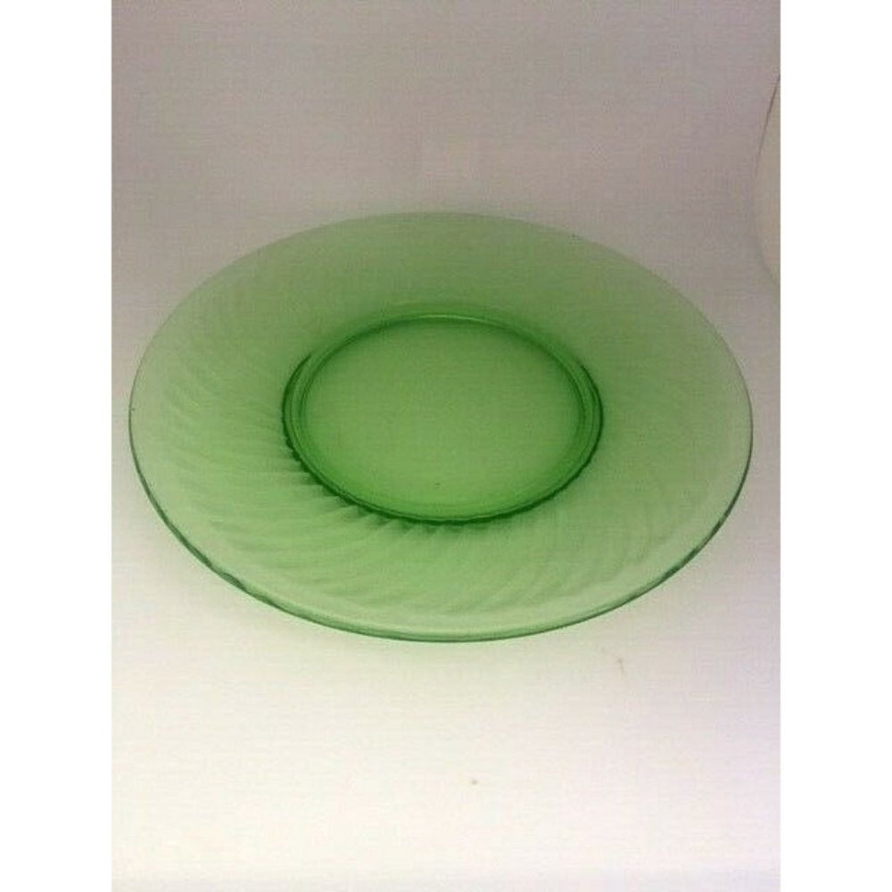 Uranium Optic Swirl Green Vaseline Depression Glass 8" Plate Set of 5
